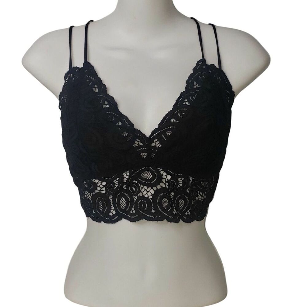 VICTORIAS SECRET PINK Black Lace Bralette Bra Multi Strap Top Womens Size Medium